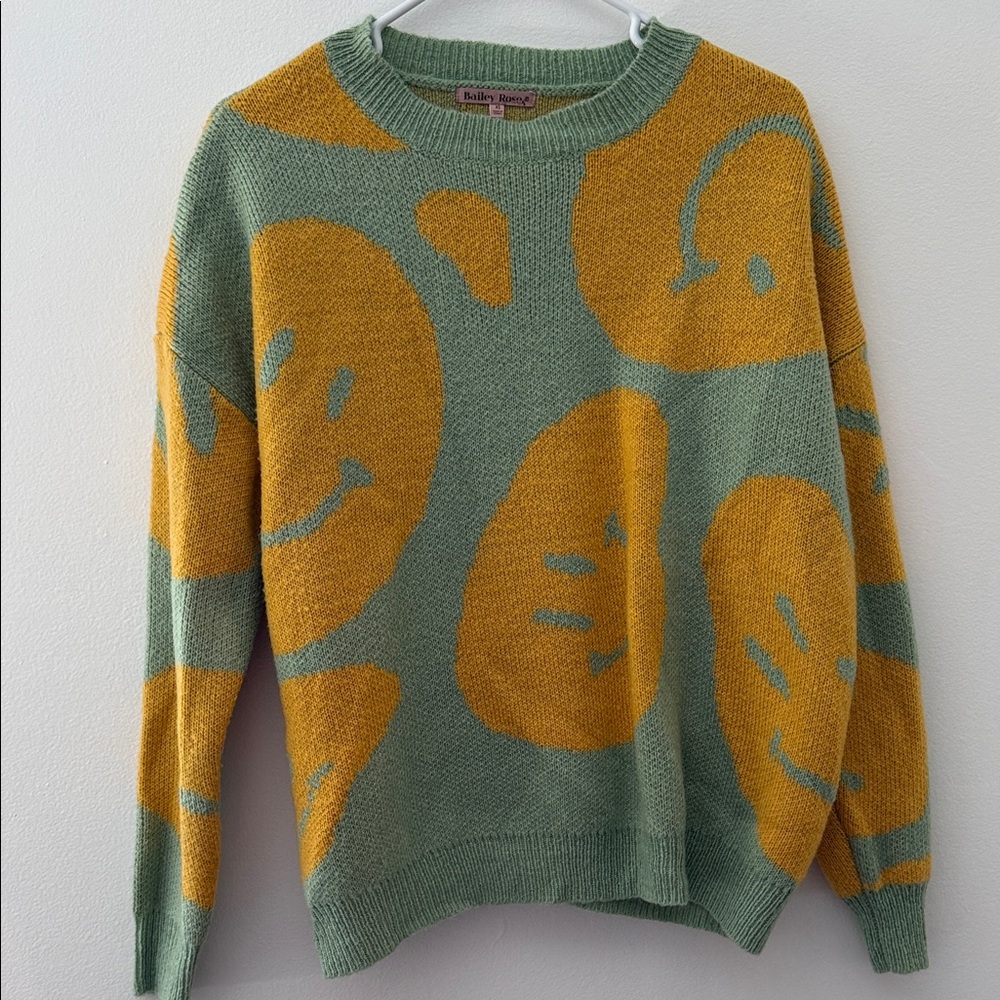Smiley Face Green and Orange Sweater